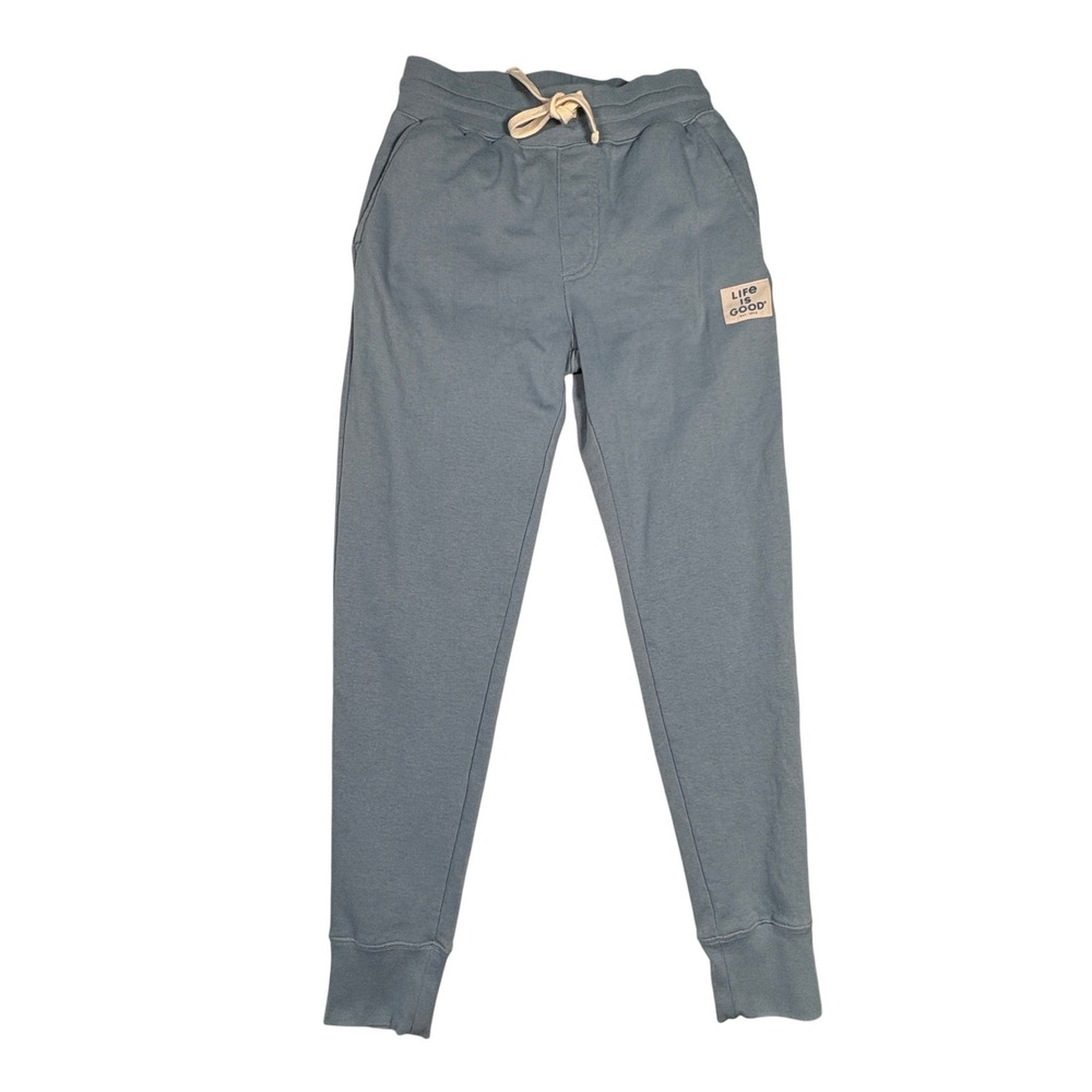 Life is Good Mens Simply True Jogger Pants Blue Gray Fleece Sweatpants Small